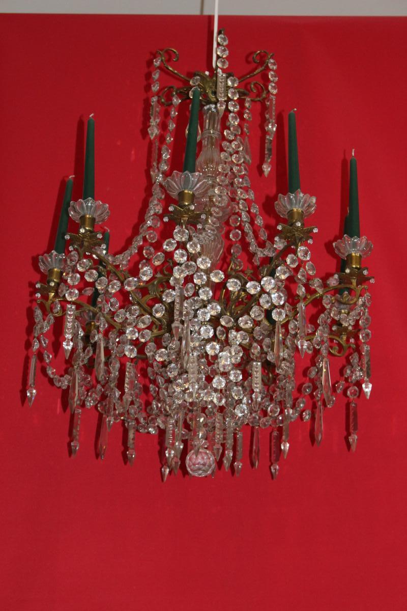Large Chandelier Cage Bronze 9 Lights And Crystal Louis XVI Style-photo-6