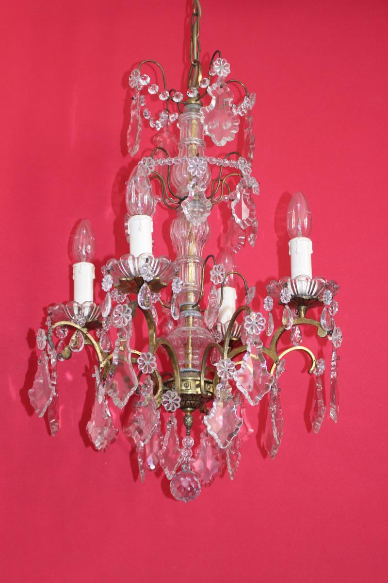 Chandelier Cage Bronze 4 Lights With Crystal Louis XVI Style-photo-1
