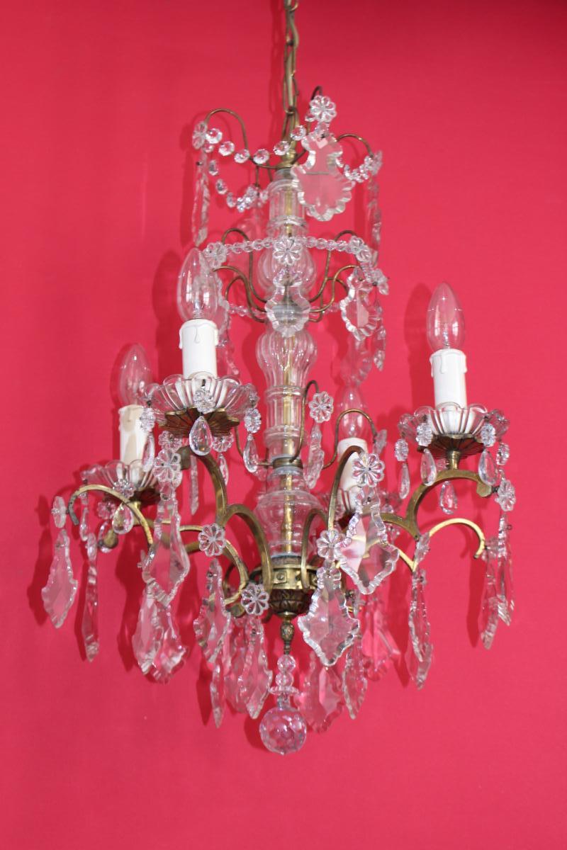 Lustre Cage En Bronze 4 Feux Avec Cristal Style Louis XVI -photo-7