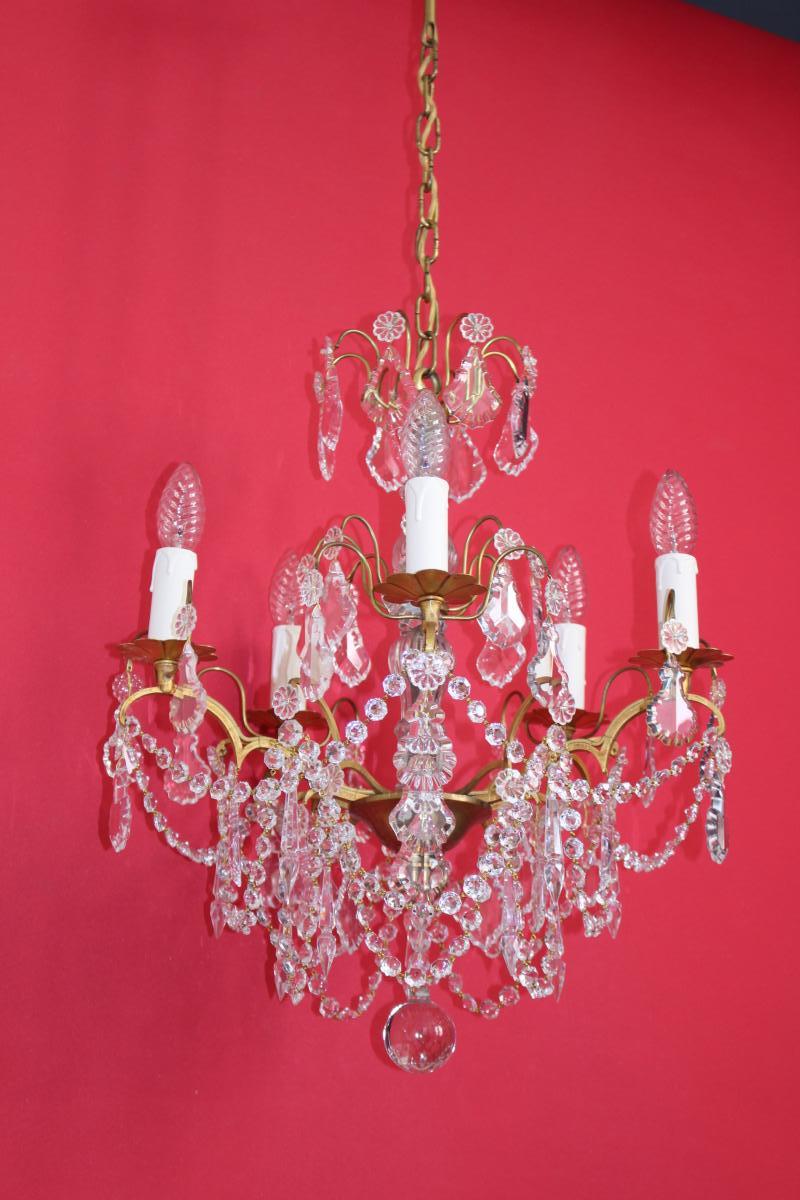 Lustre Cage En Bronze 5 Feux Avec Cristal Style Louis XVI -photo-2