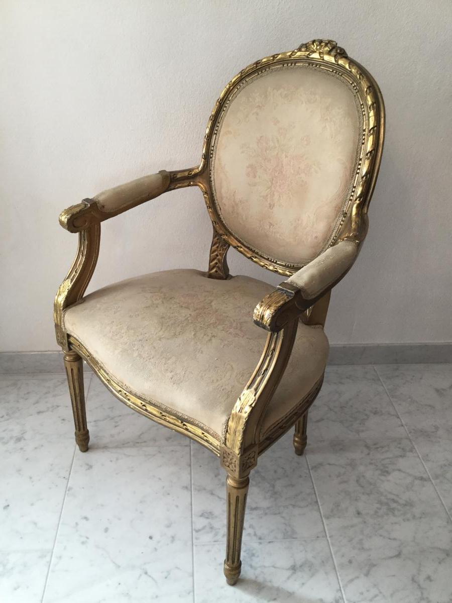 Louis XVI Gold Lacquered Armchair-photo-5