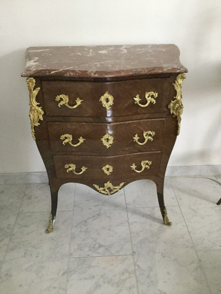 Small Commode Sauteuse Marquetry Louis XV Style-photo-2