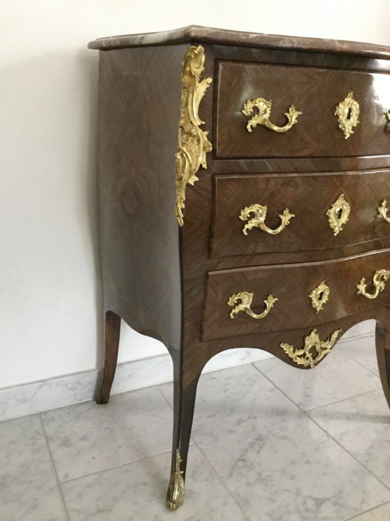 Small Commode Sauteuse Marquetry Louis XV Style-photo-3