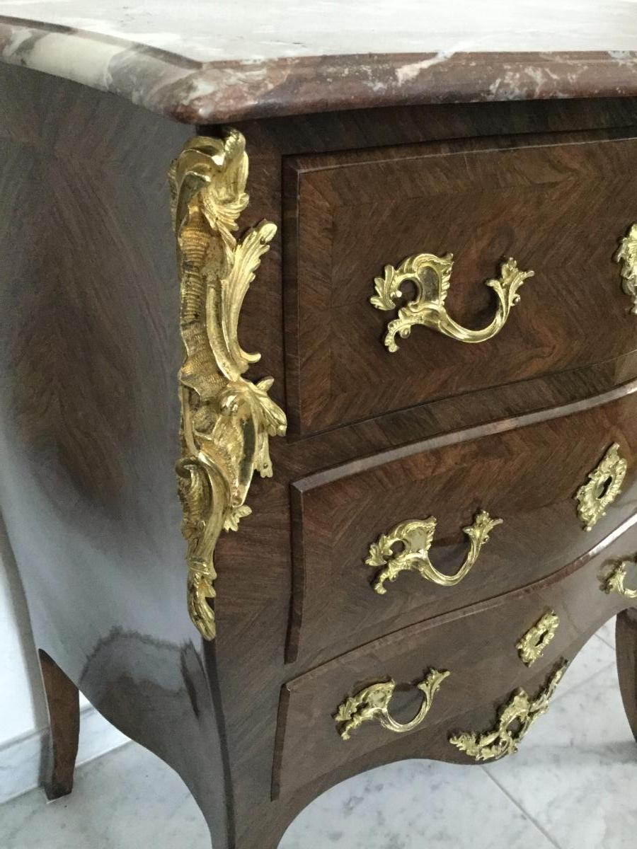 Small Commode Sauteuse Marquetry Louis XV Style-photo-4