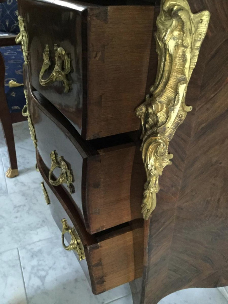 Small Commode Sauteuse Marquetry Louis XV Style-photo-3