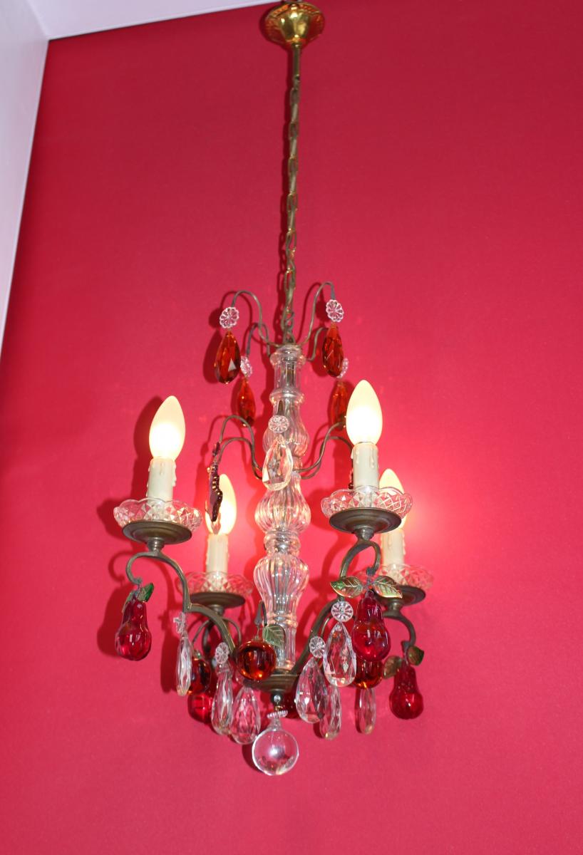 Cage Chandelier With Fruit 4 Lights Patinated Bronze Mount