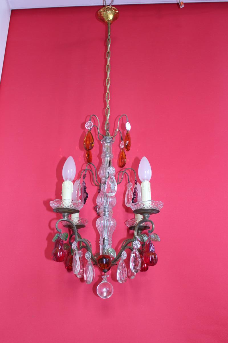 Cage Chandelier With Fruit 4 Lights Patinated Bronze Mount-photo-3