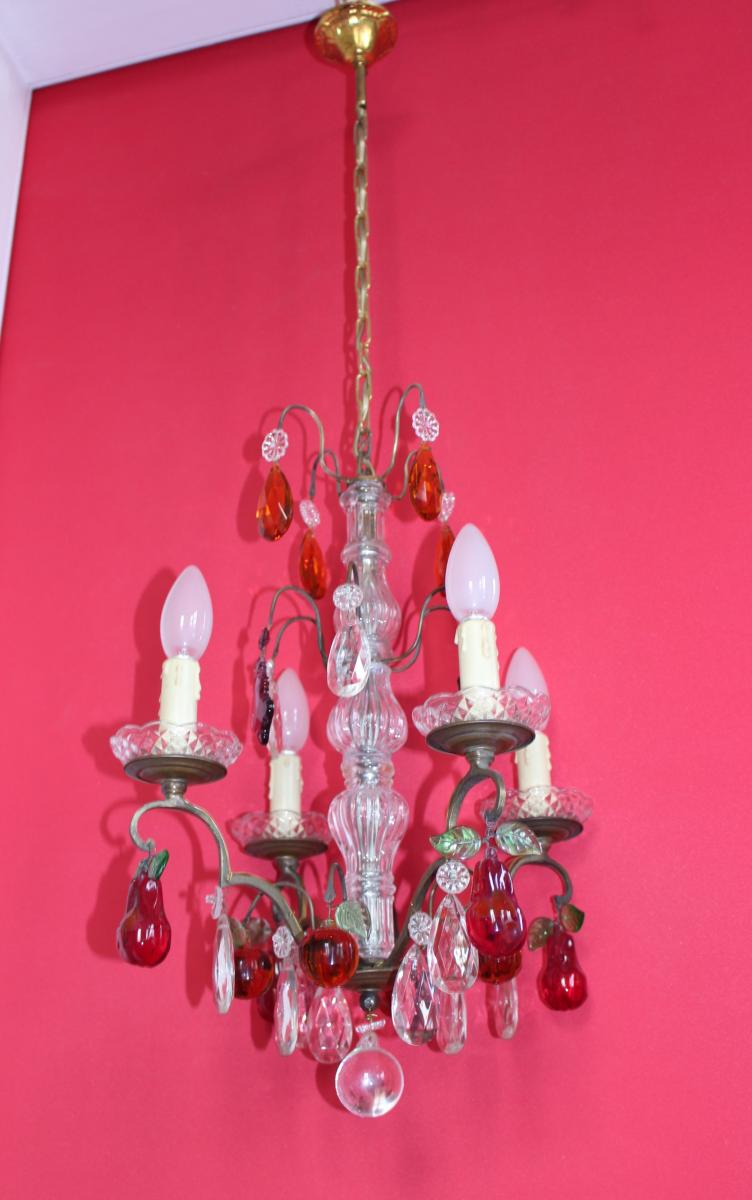 Cage Chandelier With Fruit 4 Lights Patinated Bronze Mount-photo-2