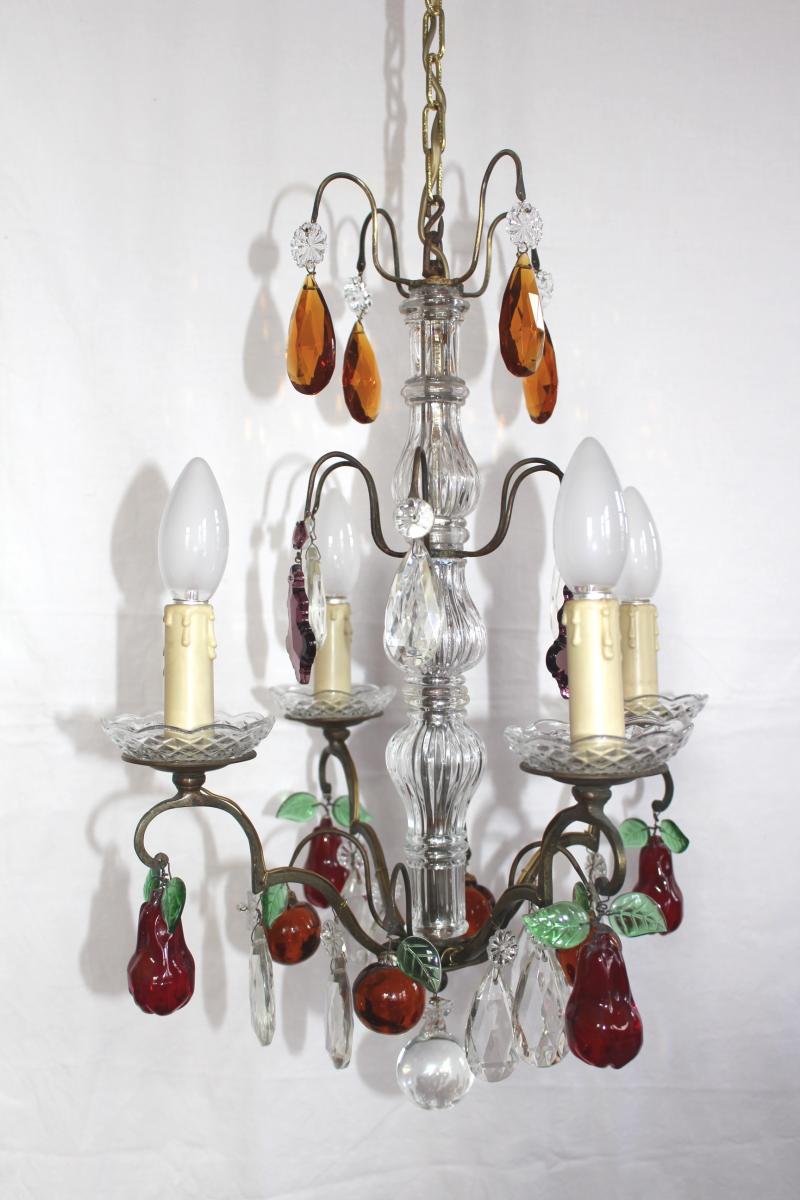 Cage Chandelier With Fruit 4 Lights Patinated Bronze Mount-photo-4