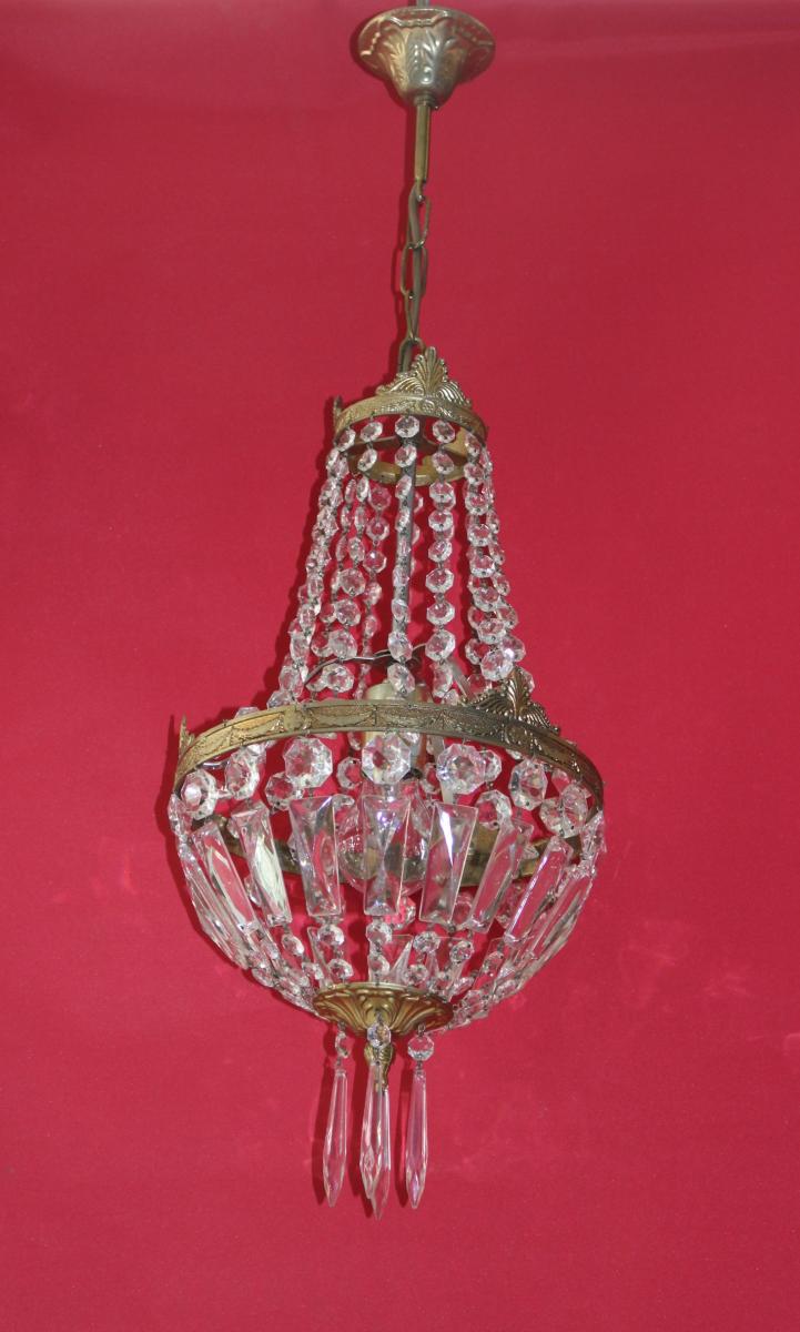 Lustre Corbeille Montgolfière à Pampilles Style Napoleon III-photo-3