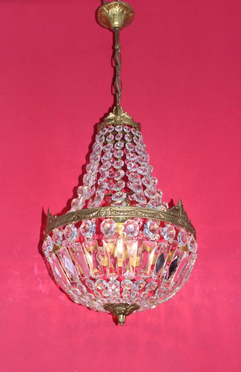 Lustre Corbeille Montgolfiere 30cm à Pampilles