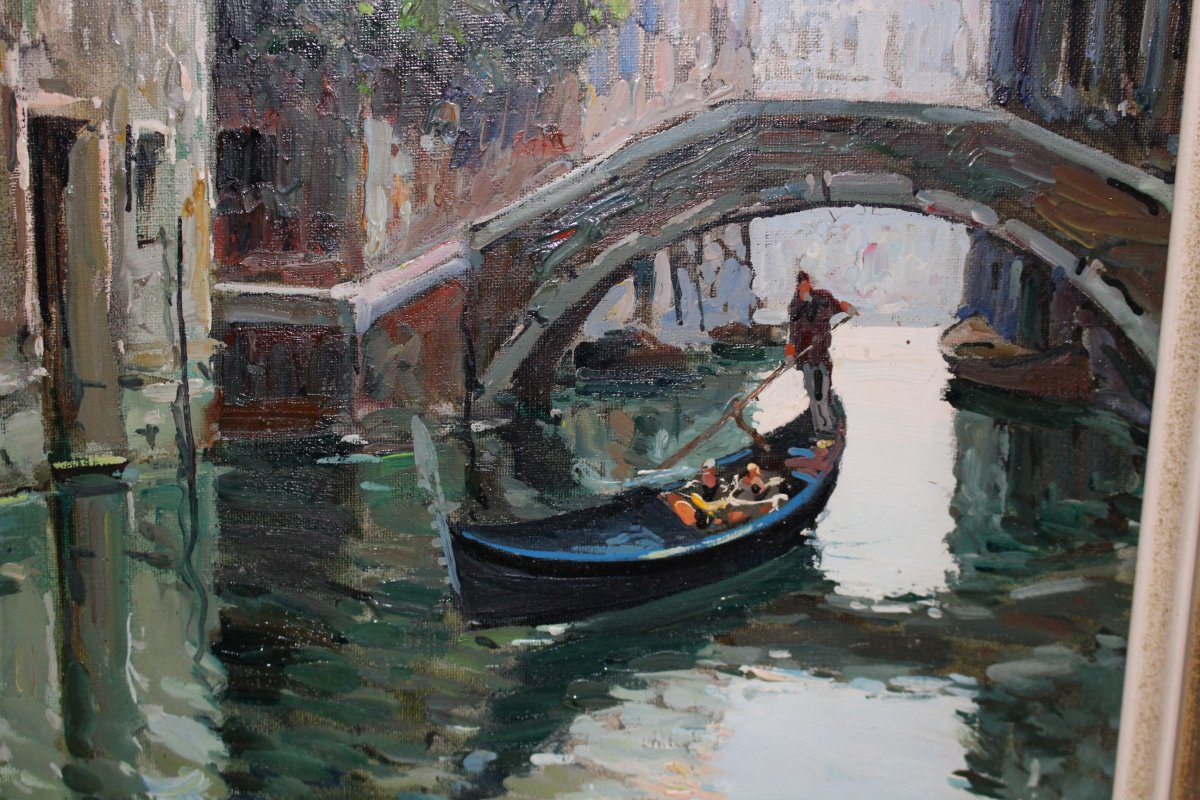 Canal In Venice With Gondolier - C. Padovani - Venezia Ca 1950-photo-4