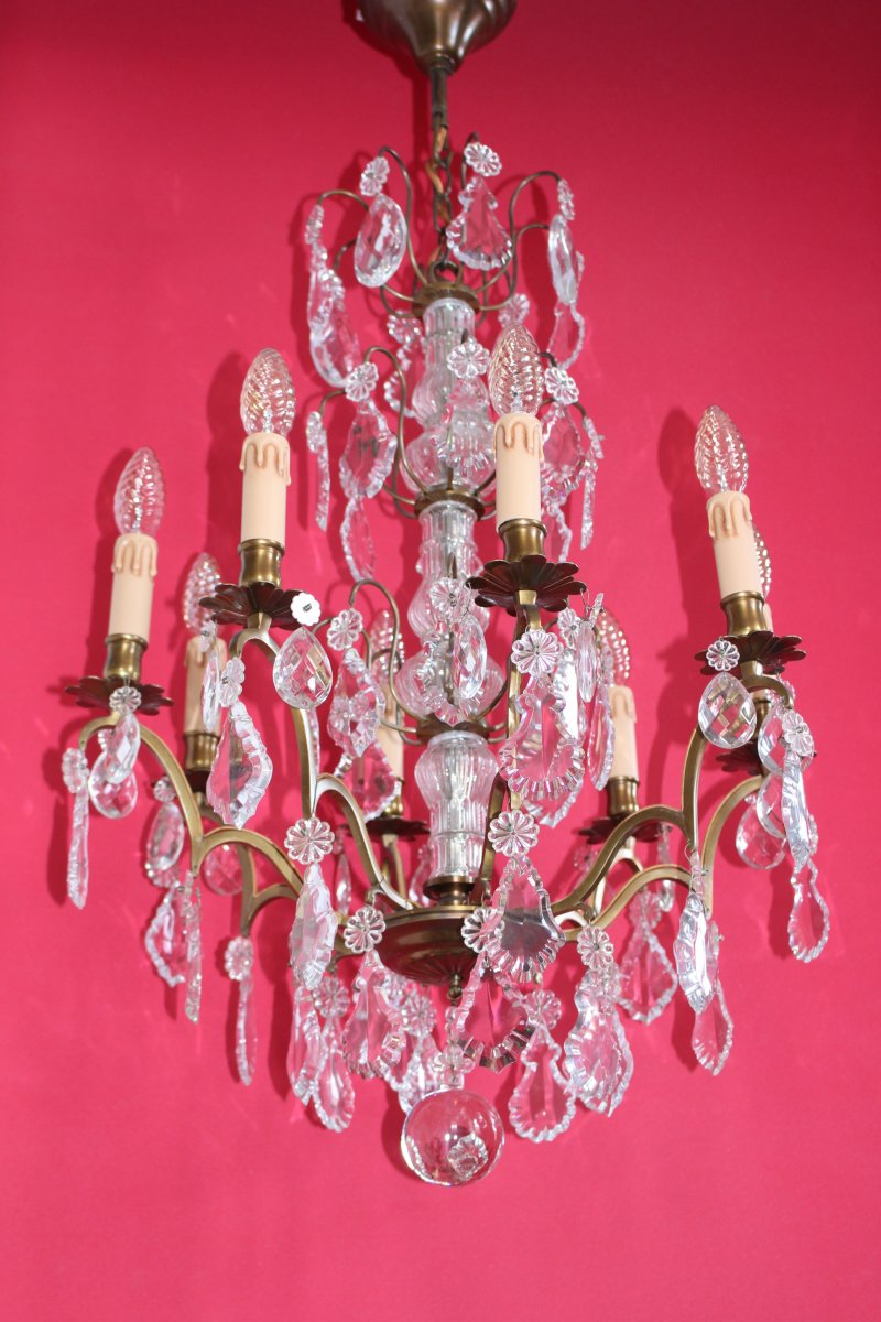 Large Bronze Cage Chandelier 8 Lights And Tassels Louis XV Style-photo-4