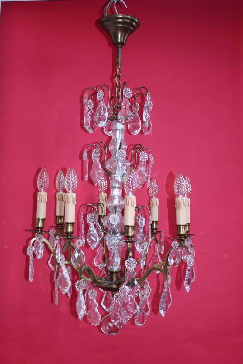 Large Bronze Cage Chandelier 8 Lights And Tassels Louis XV Style-photo-3