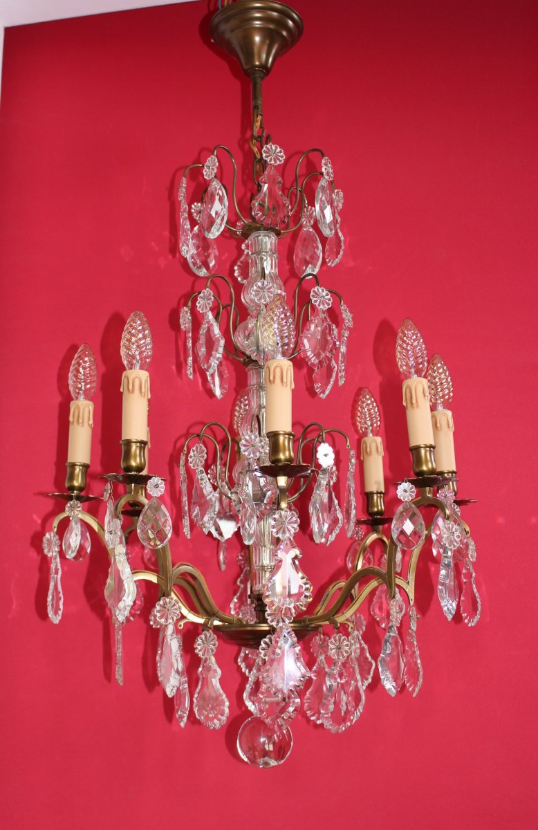 Large Bronze Cage Chandelier 8 Lights And Tassels Louis XV Style-photo-4