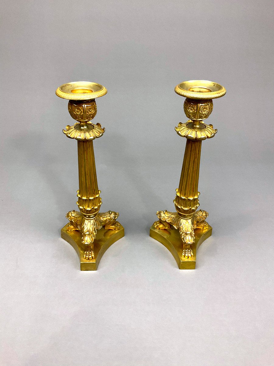 Pair Of Candlesticks In Gilt Bronze Empire 19th-photo-2