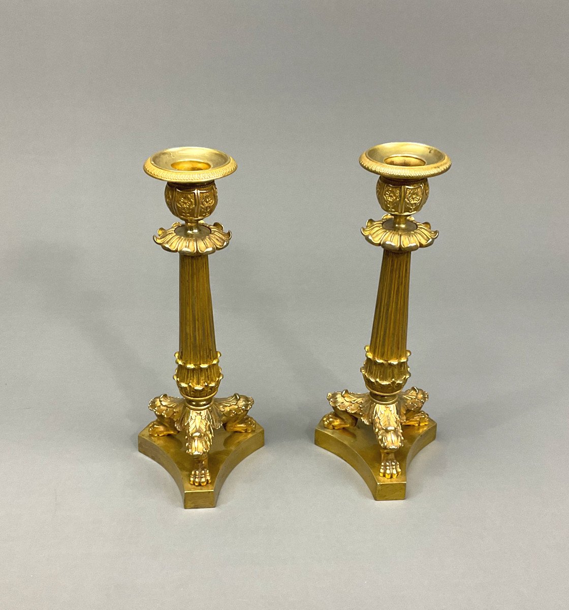 Pair Of Candlesticks In Gilt Bronze Empire 19th-photo-3