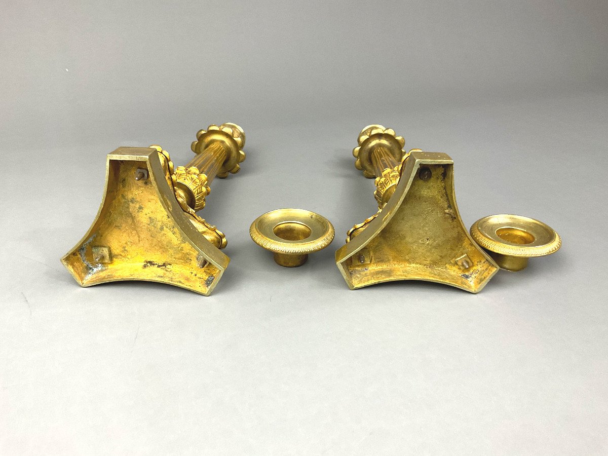 Pair Of Candlesticks In Gilt Bronze Empire 19th-photo-3
