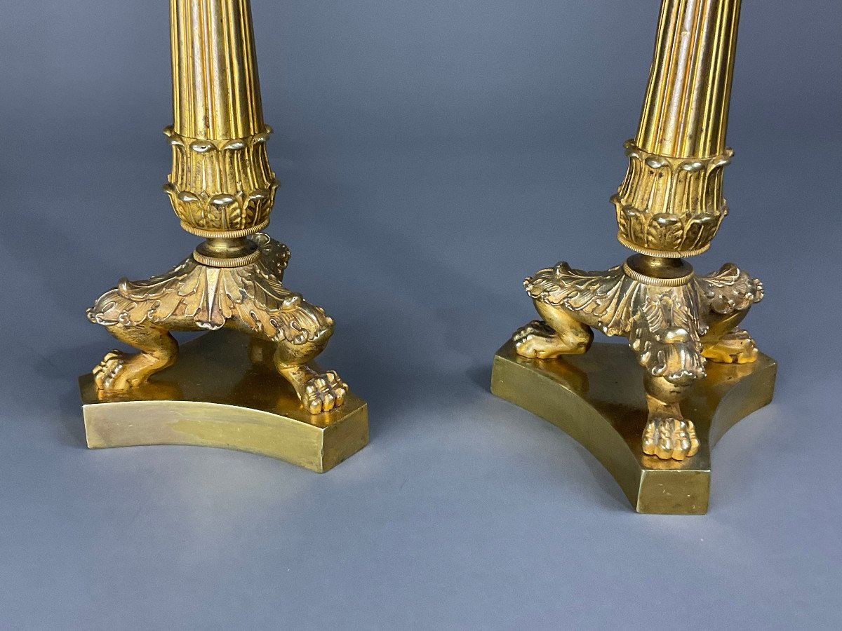 Pair Of Candlesticks In Gilt Bronze Empire 19th-photo-4