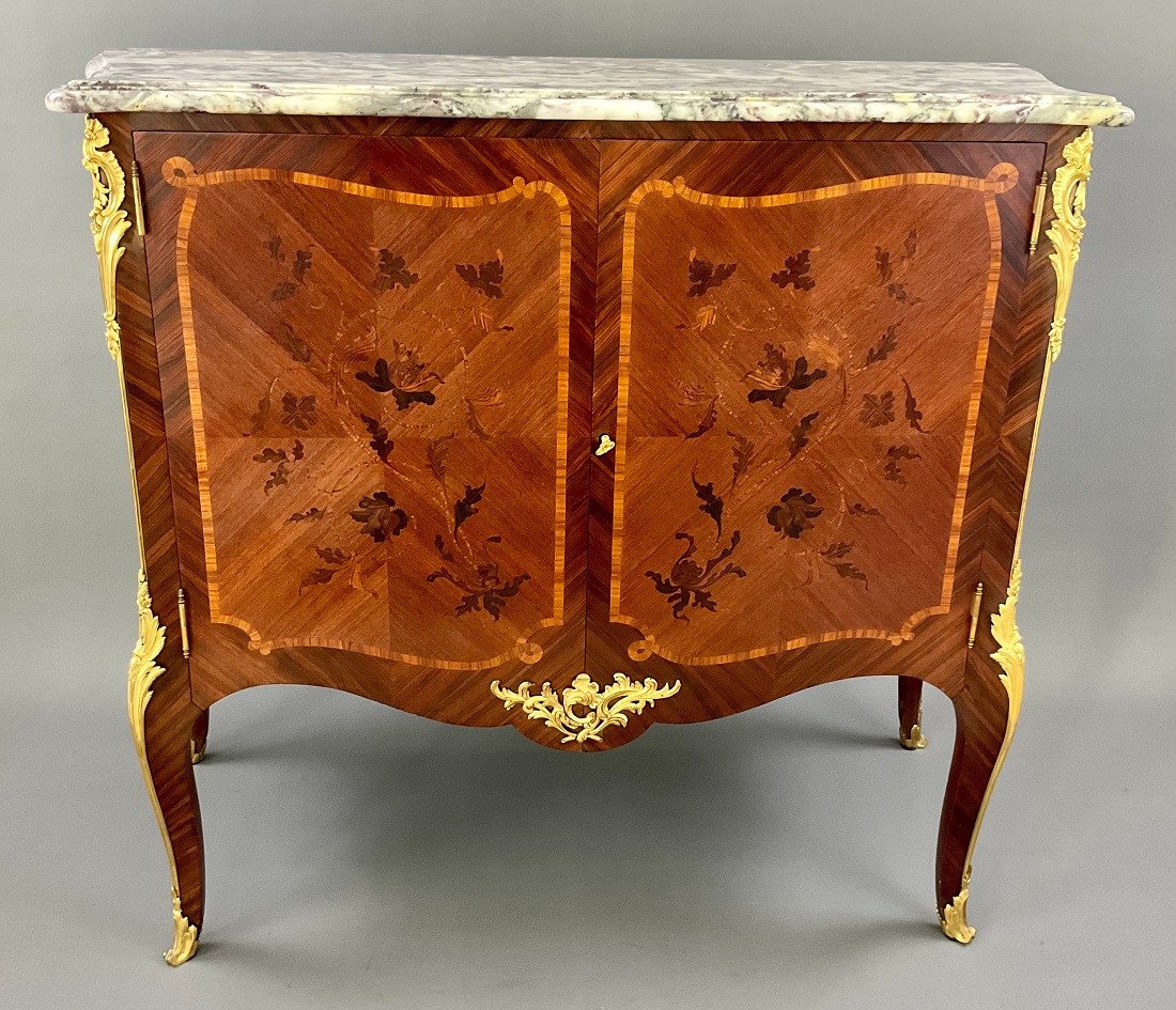 Millet à Paris - Buffet Commode With Two Doors Marquetry & Bronze Louis XV Style-photo-2