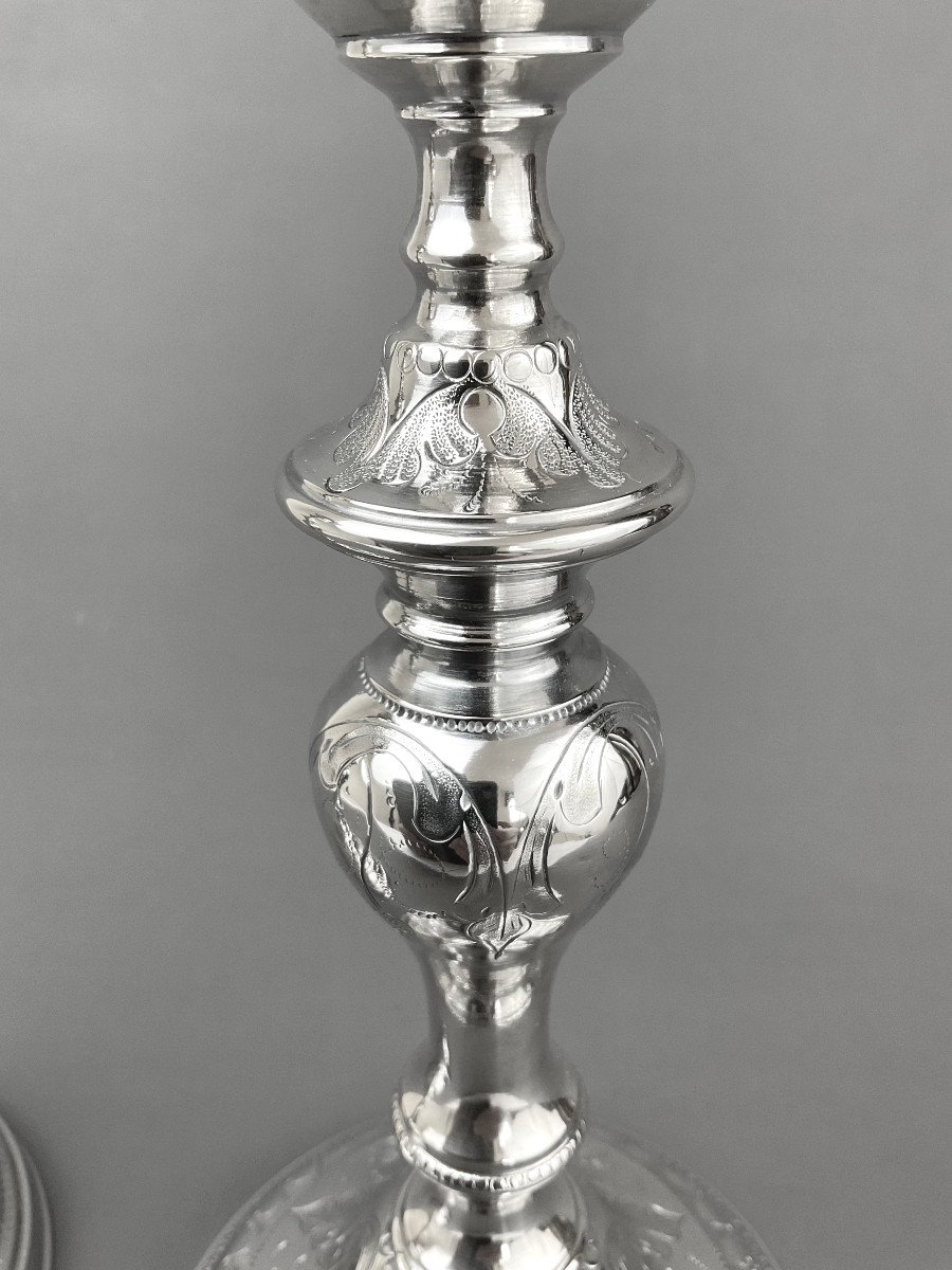 Pair Of Louis XIV Candlesticks In Silver Bronze Late 18th Century-photo-4