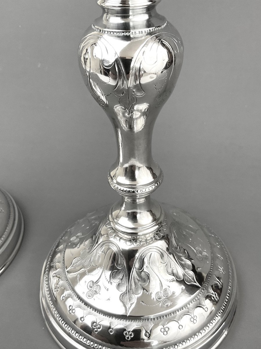 Pair Of Louis XIV Candlesticks In Silver Bronze Late 18th Century-photo-2