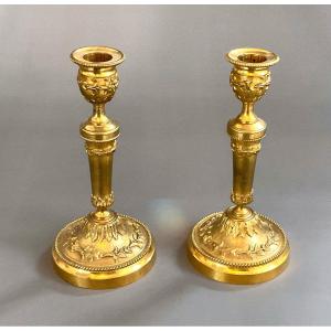 Pair Of Torches Sign. E. Enot In Gilt Bronze - Paris 19th 