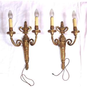 Pair Of Louis XVI Style Sconces In Gilt Bronze With Lampshade
