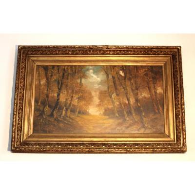 Very Large Table French Landscape Nineteenth Oil On Canvas Signed