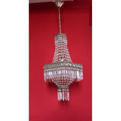 Large Chandelier With Pendants Color Silver Art Noveau