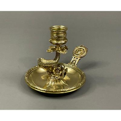 Candlestick With A Gilt Bronze Fish Sign. Henry Dasson - Paris 19th