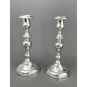 Pair Of Louis XIV Candlesticks In Silver Bronze Late 18th Century