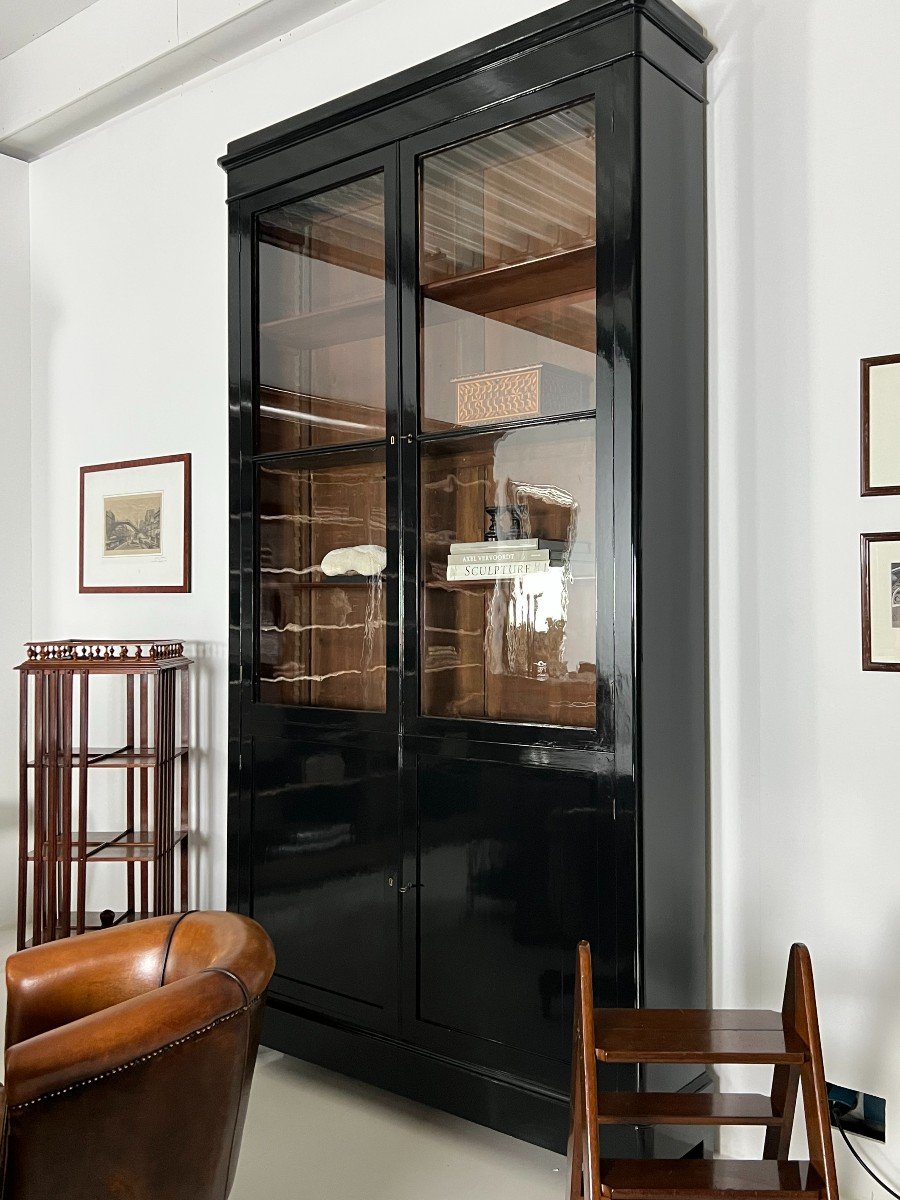 Black Lacquered Bookcase Mahogany 310cm-photo-5