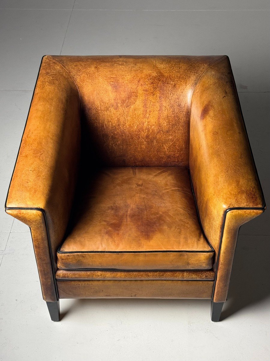 2 Fauteuils Club Art Deco En Cuir De Mouton-photo-8