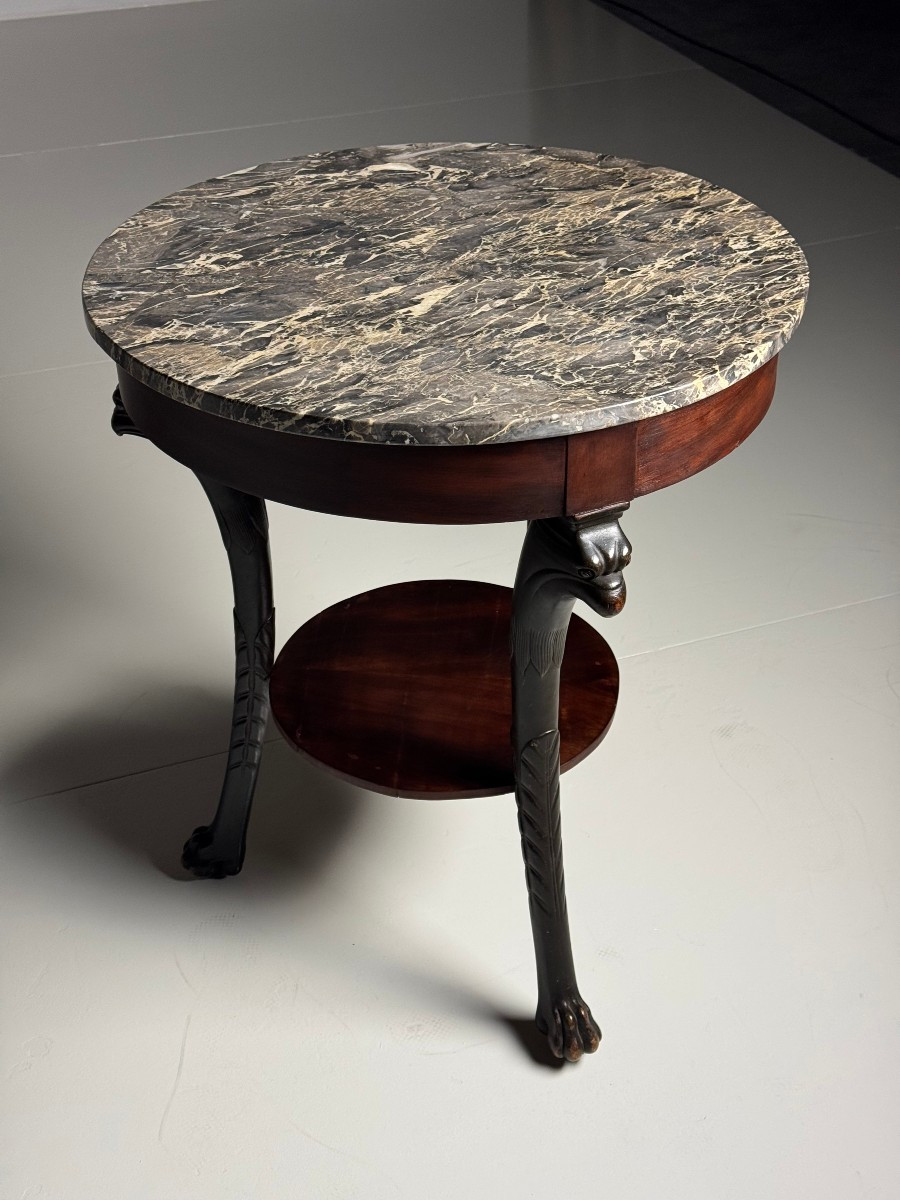 Table d'Appoint Empire Table Basse En Acajou Plateau En Marbre 19ème Siècle