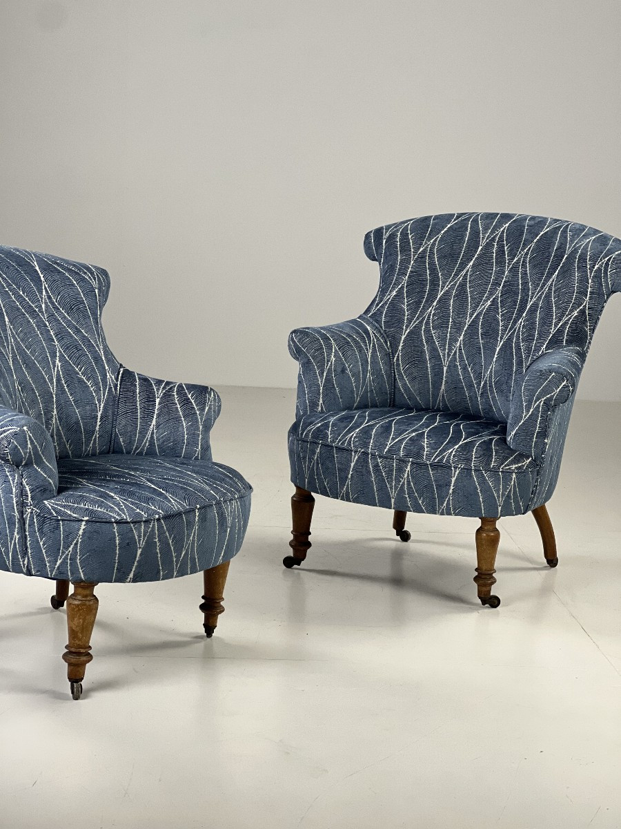 Fauteuils Français Bergères Bleu Antique