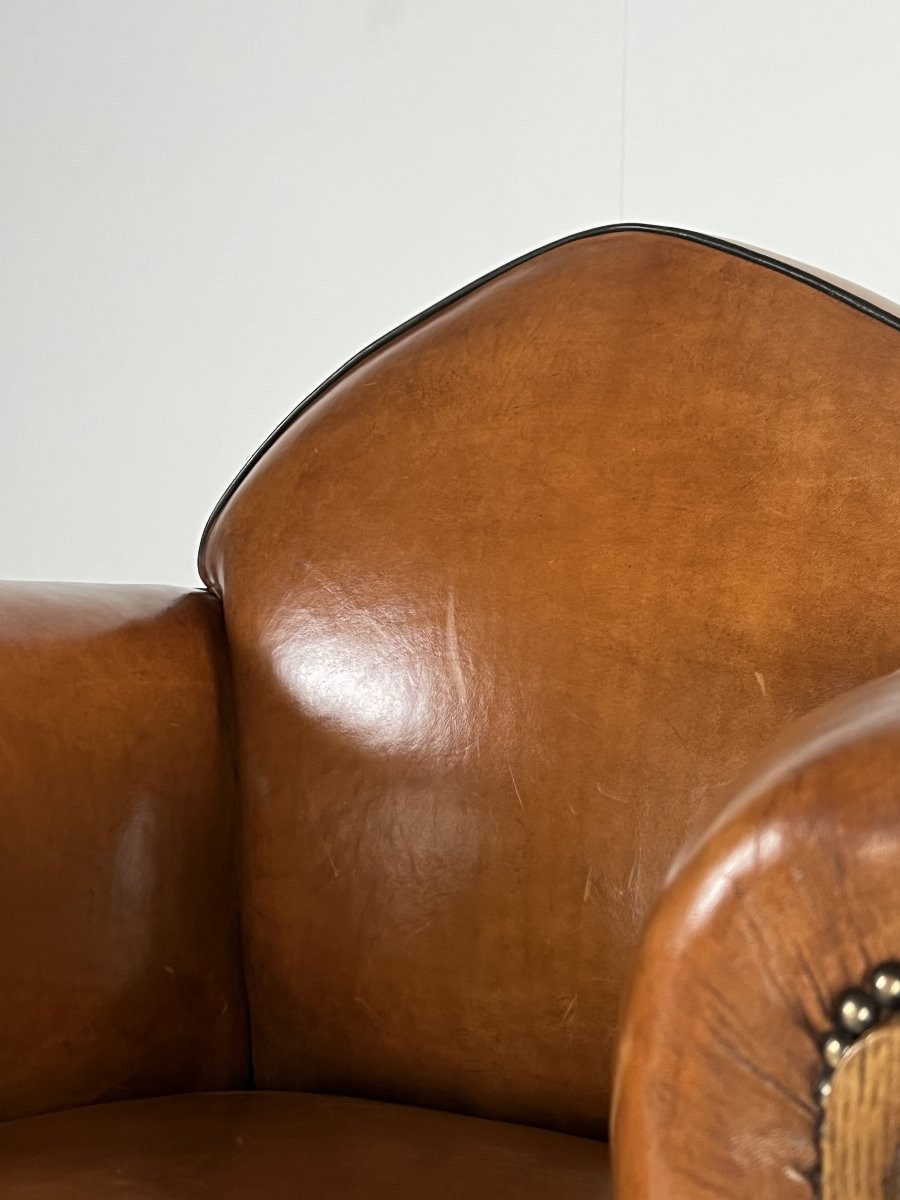2x Art Deco Amsterdam School Sheepskin Club Chairs-photo-4
