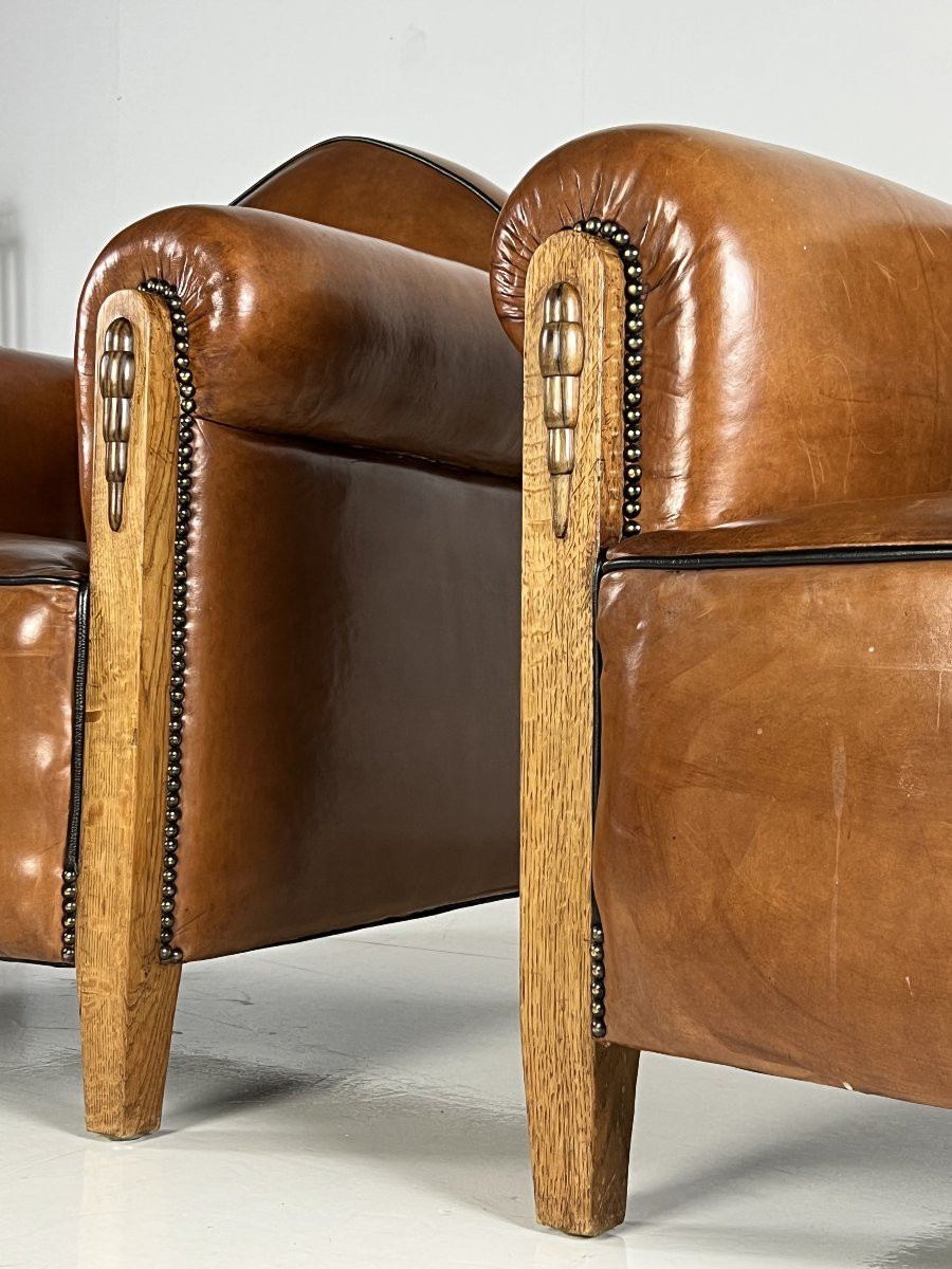 2x Art Deco Amsterdam School Sheepskin Club Chairs-photo-4