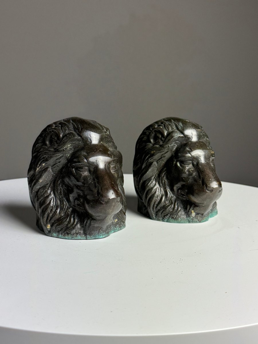 Set Of 2 Bronze Lion Bookends / Book Stoppers-photo-4