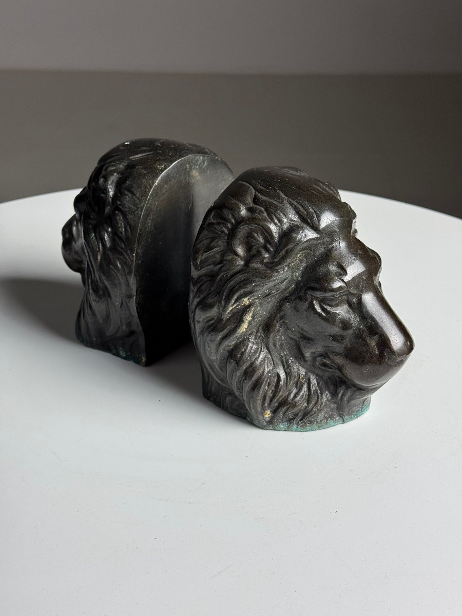 Set Of 2 Bronze Lion Bookends / Book Stoppers-photo-1