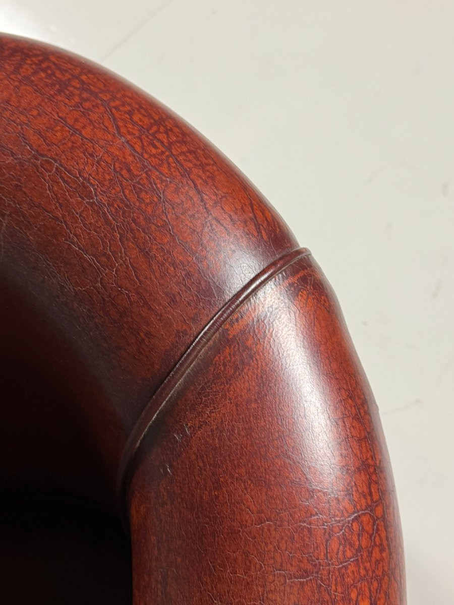 Ensemble De 2 Fauteuils Club En Cuir De Mouton Rouge Brun-photo-6