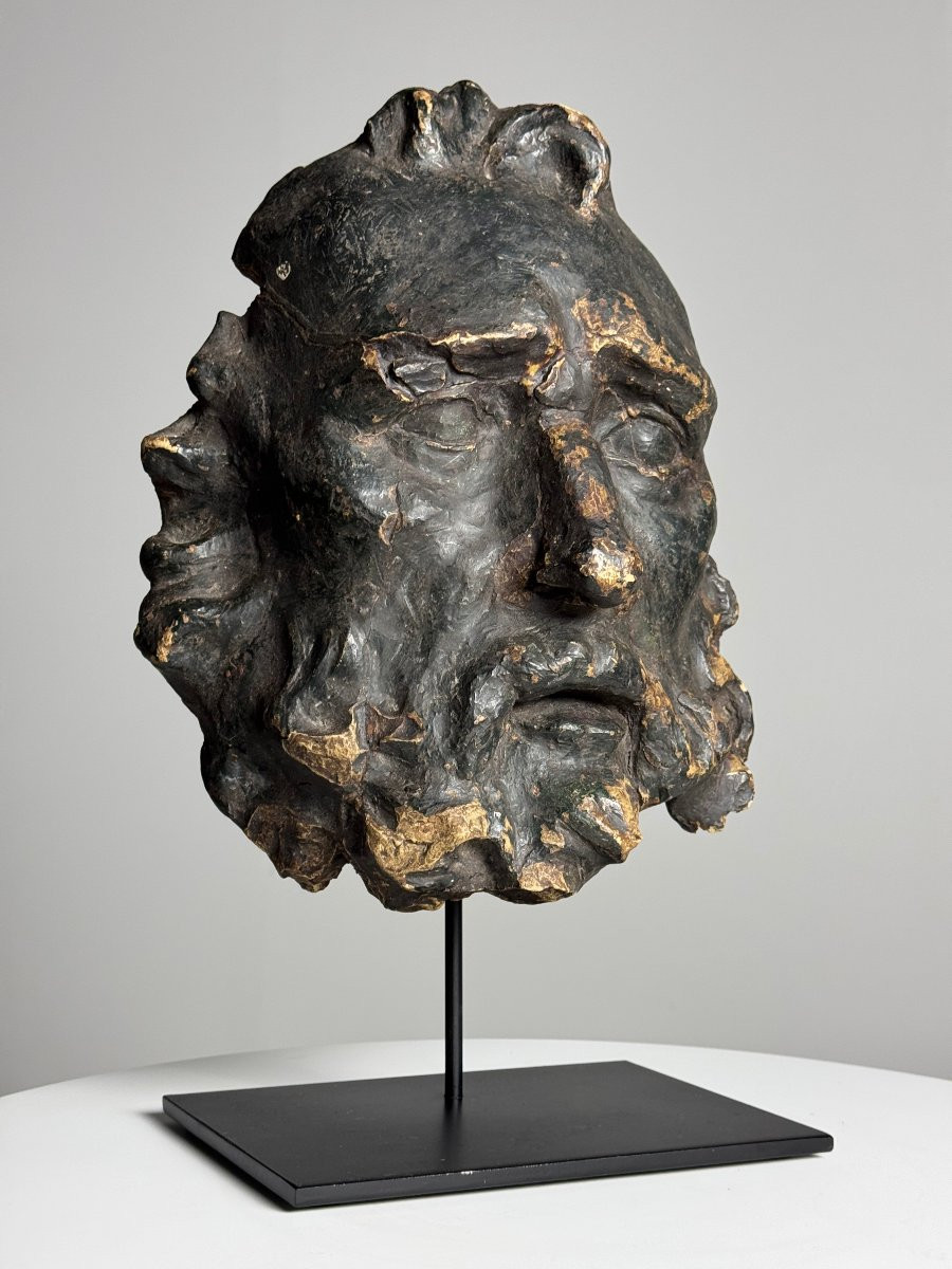 Classical Sculpture Head Of Zeus / Hercules On Pedestal-photo-5