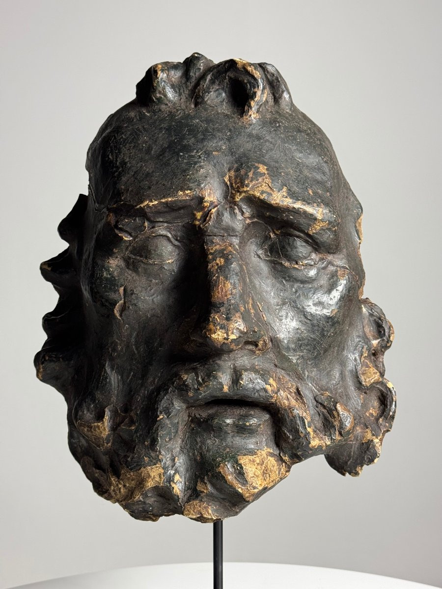 Classical Sculpture Head Of Zeus / Hercules On Pedestal-photo-7