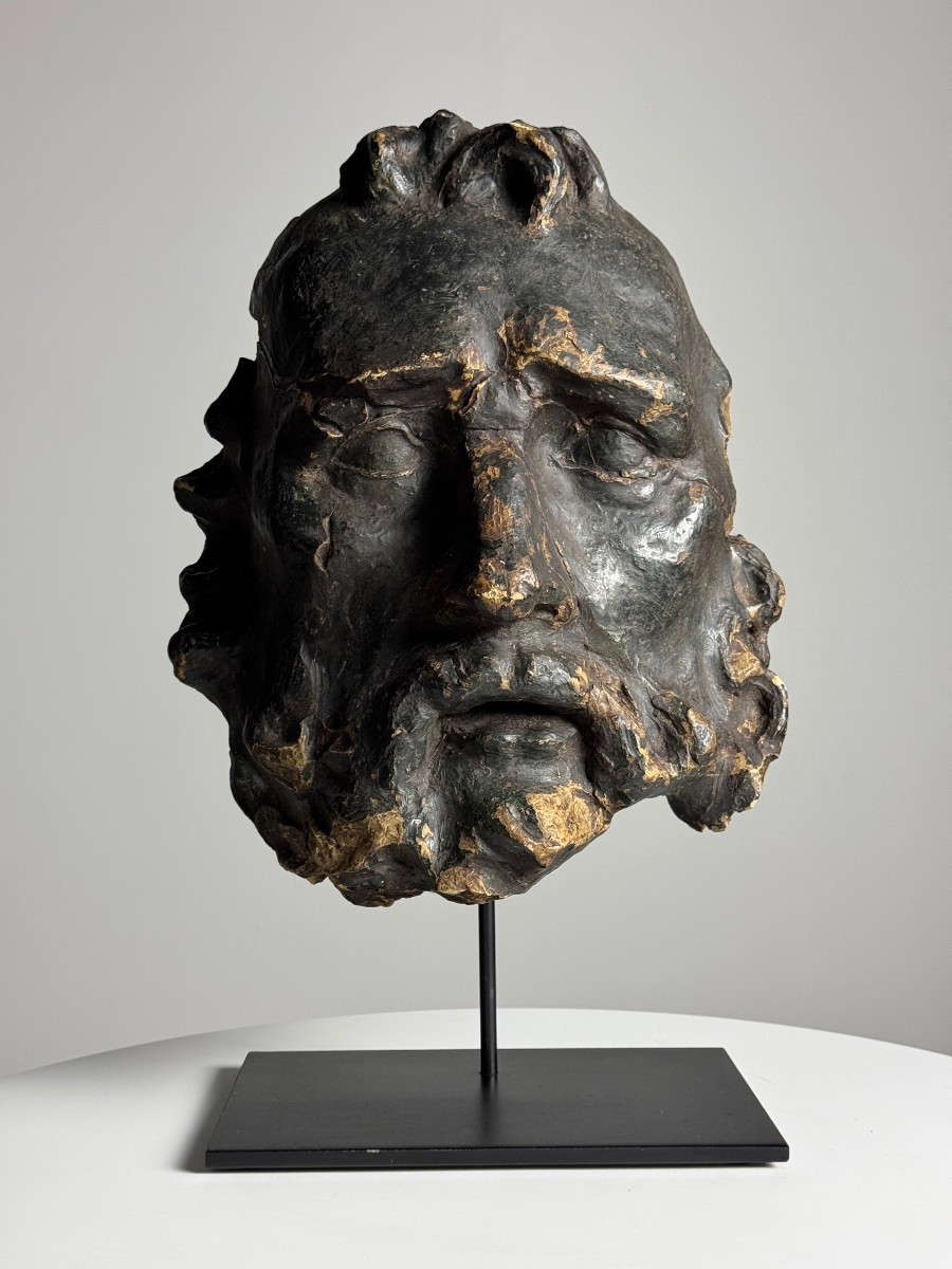 Classical Sculpture Head Of Zeus / Hercules On Pedestal