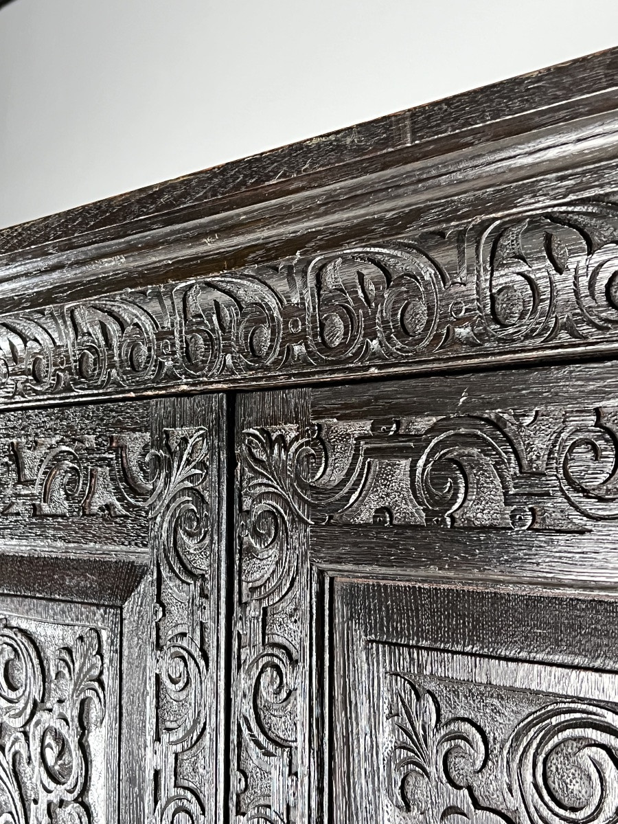 Armoire victorienne en chêne sculptée à la main 19ème siècle-photo-6