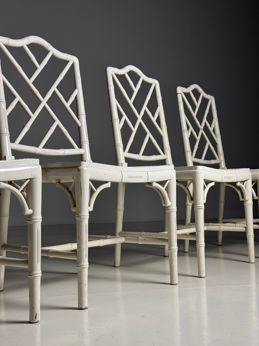 4x Chaise en faux bambou blanc-photo-4