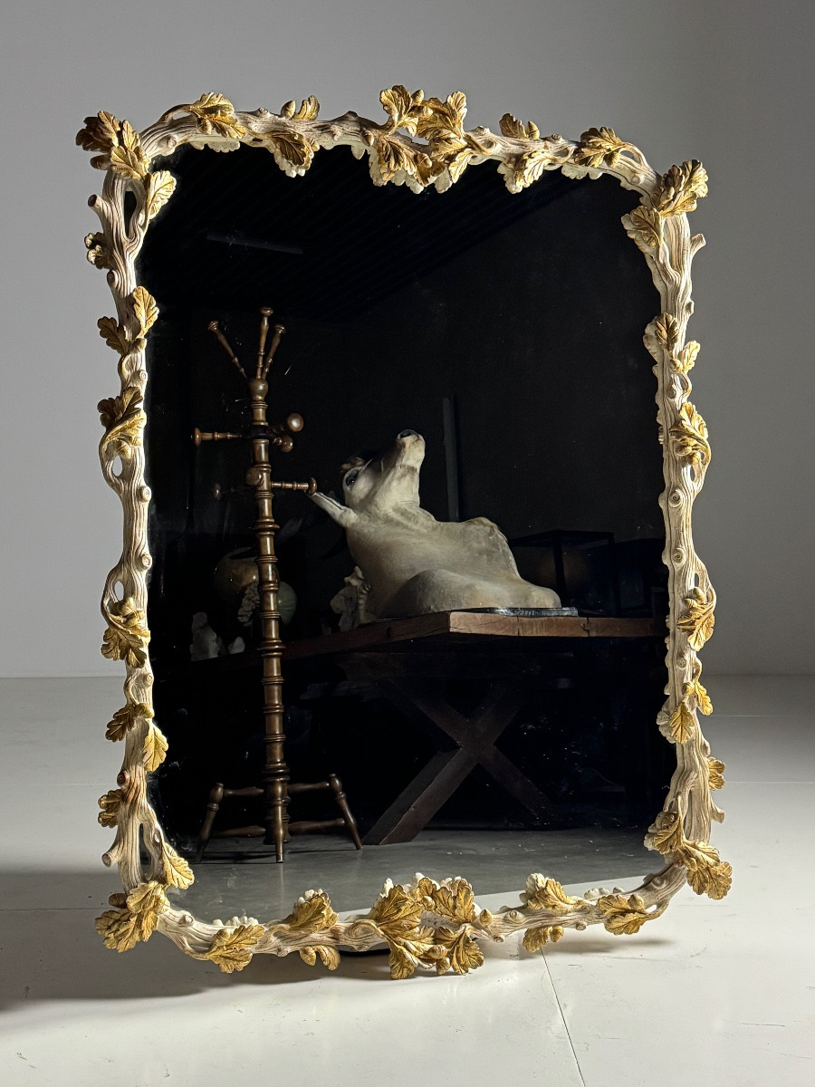 French Carved White And Gold Mirror