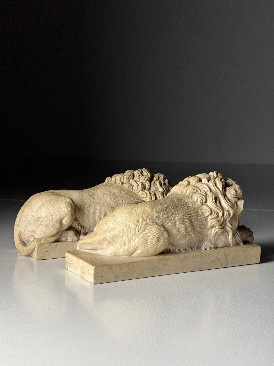 2 Lions en fonte de marbre d'après Canova-photo-2