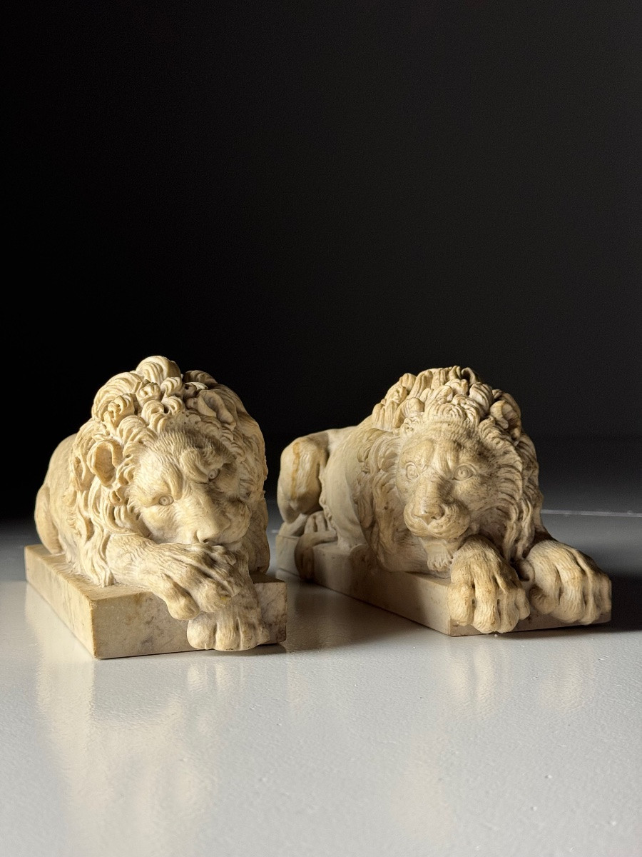 2 Lions en fonte de marbre d'après Canova-photo-4