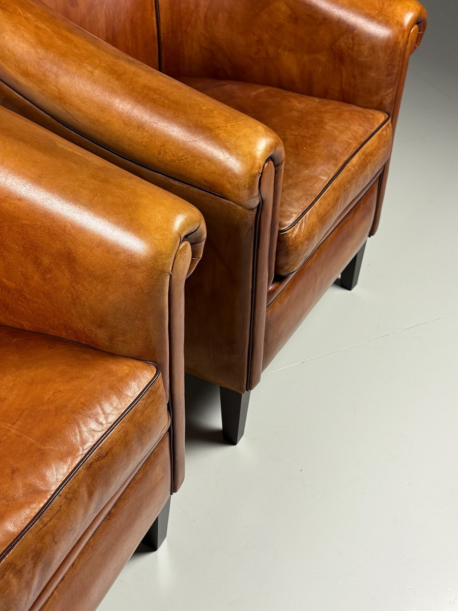 Lot de 2 fauteuils club en cuir de mouton -photo-6